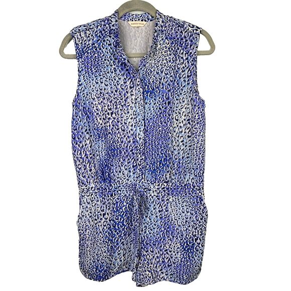 Rebecca Taylor Leo Fever Blue Leopard Silk Romper Short Jumpsuit Sleeveless sz 2 - Picture 3 of 16